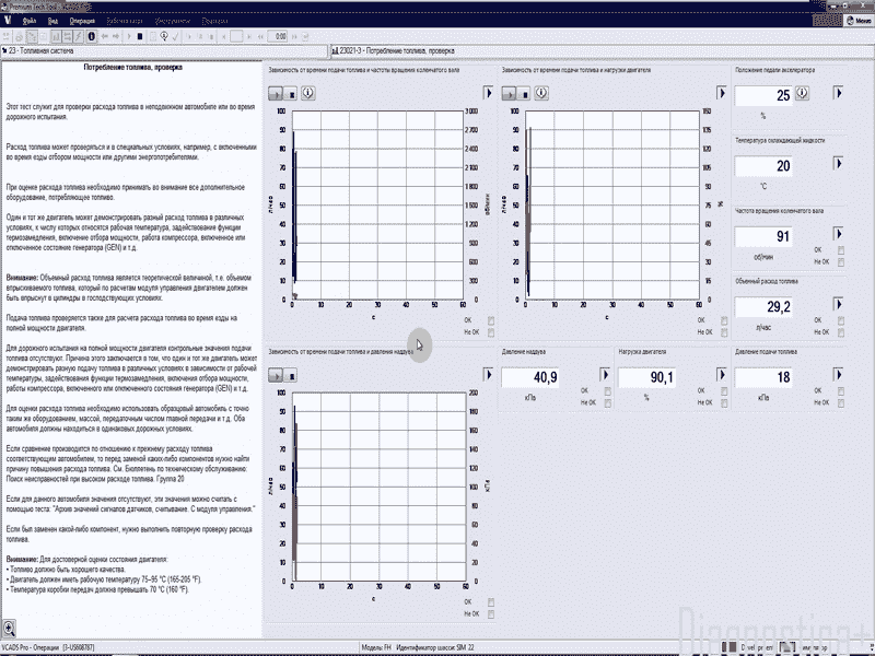 Тест измерения расхода топлева и нагрузки на двигатель Diagnostica