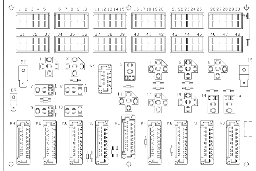 Блок предохранителей грузовиков Вольво после 1998 года Predohraniteli Vol'vo, jelektricheskaja sistema posle 1998 goda